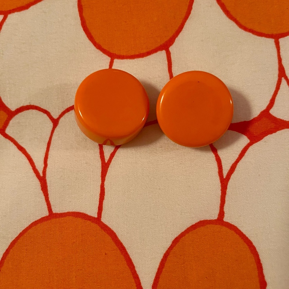 Vintage 60s Mod Round Orange clip on earrings.